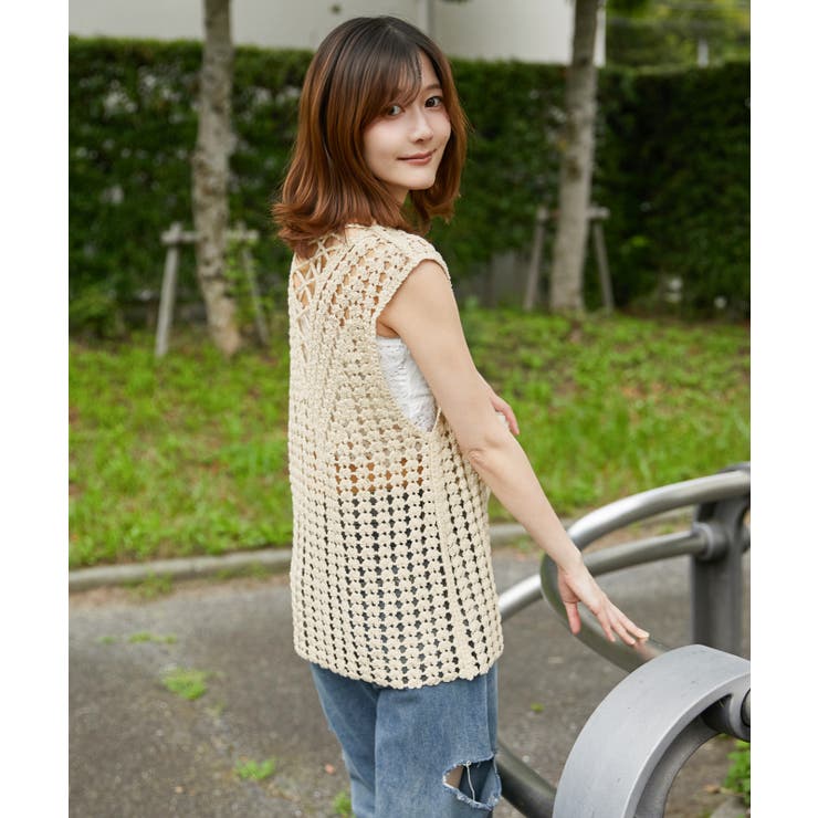 《かぎ針編み レースアップ》タンクトップ ナチュラル×フェミカジュ | GORGE  | 詳細画像5 