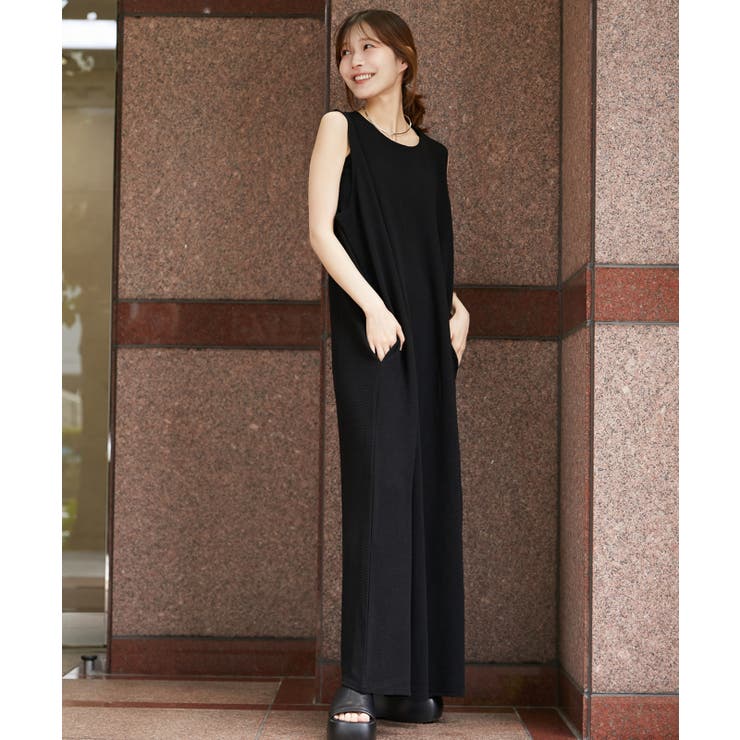 ブラック | 《吸汗速乾 楽ちんワッフル》ノースリーブワンピース ナチュラル×カジュアル | GORGE 
