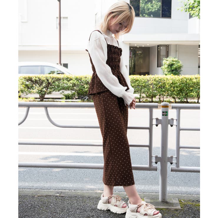 《ドット柄 シャーリングペプラム》カットジョーゼットキャミワンピース フェミニン… | GORGE  | 詳細画像12 