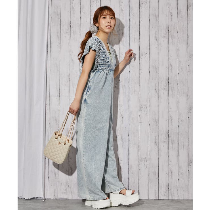 サックス | 《シャーリングデニムオールインワン》オールインワン／カジュアル／春夏秋／全３色 | GORGE 