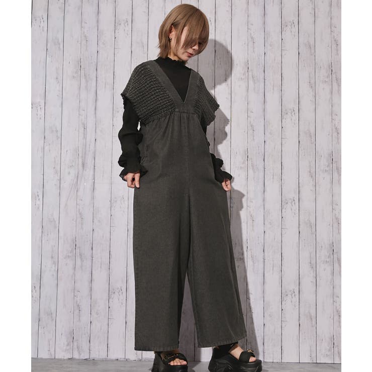 ブラック | 《シャーリングデニムオールインワン》オールインワン／カジュアル／春夏秋／全３色 | GORGE 