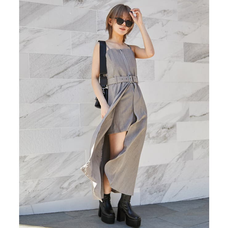 チャコール | 《ベルト付き×フロントＺＩＰ》オールインワン／カジュアル／春夏秋／全３色 | GORGE 