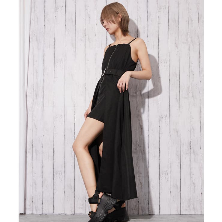 ブラック | 《ベルト付き×フロントＺＩＰ》オールインワン／カジュアル／春夏秋／全３色 | GORGE 