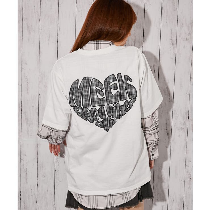 チェックハートロゴ》バックプリントTシャツ／ストリート／春夏／全4