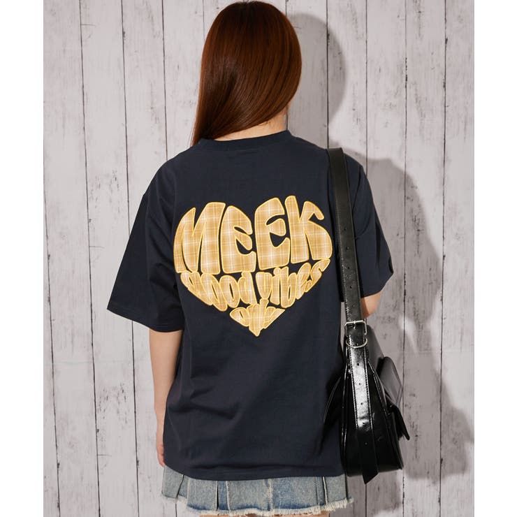 チェックハートロゴ》バックプリントTシャツ／ストリート／春夏／全4