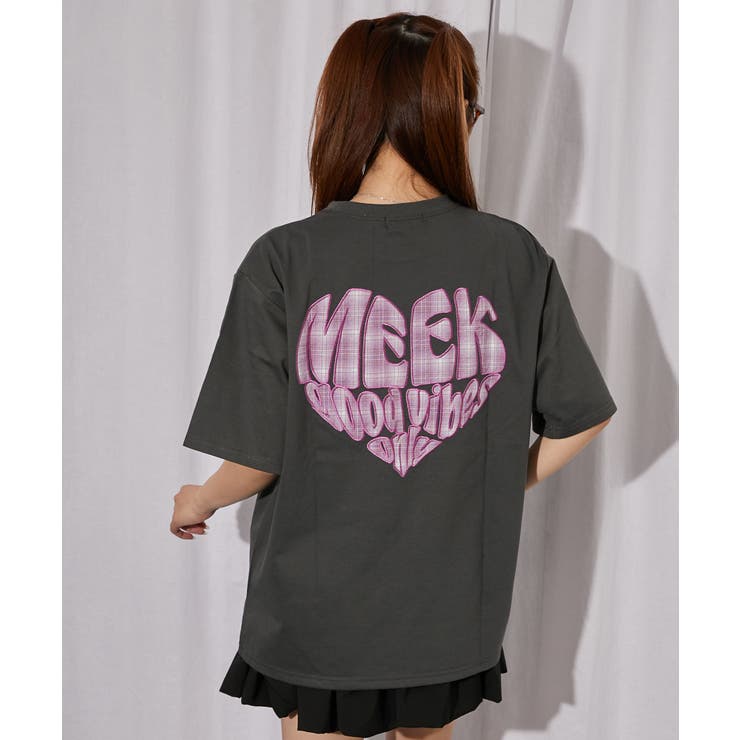 チェックハートロゴ》バックプリントTシャツ／ストリート／春夏／全4