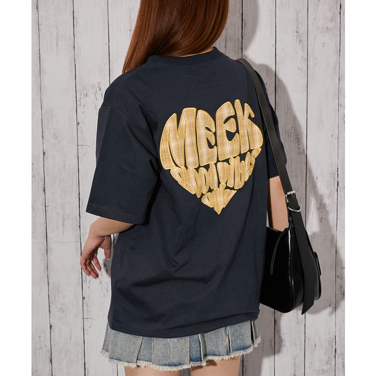 チェックハートロゴ》バックプリントTシャツ／ストリート／春夏／全4