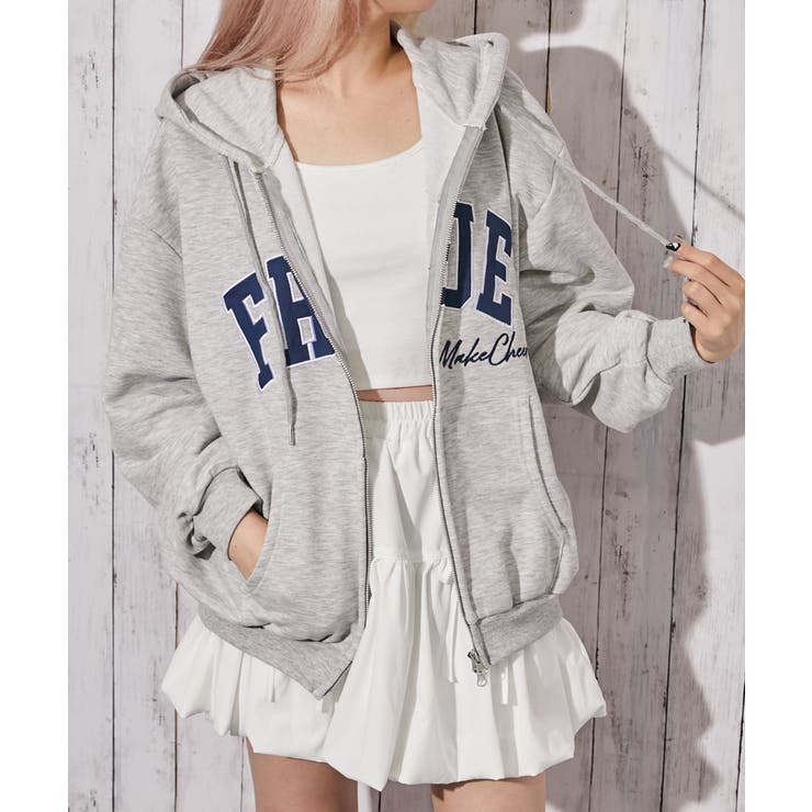 グレー | 《カレッジロゴ刺繍》ＺＩＰパーカー／ビッグシルエット／春秋／全３色 | GORGE 