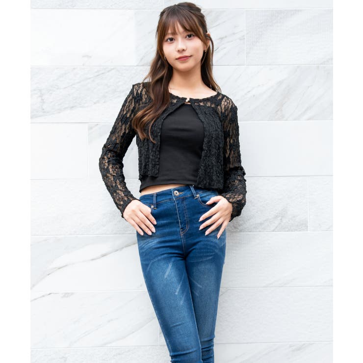 ブラック | 《フラワーレース×アンサンブル》カーディガン フェミニン×韓国ガーリー 春夏秋 | GORGE 