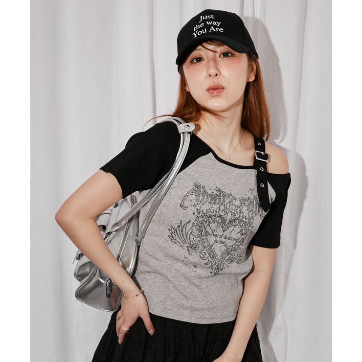 グレー | 《ワンショルダー×グラフィック》Ｔシャツ／ストリート×Ｙ２Ｋ／春夏秋／全２色 | GORGE 