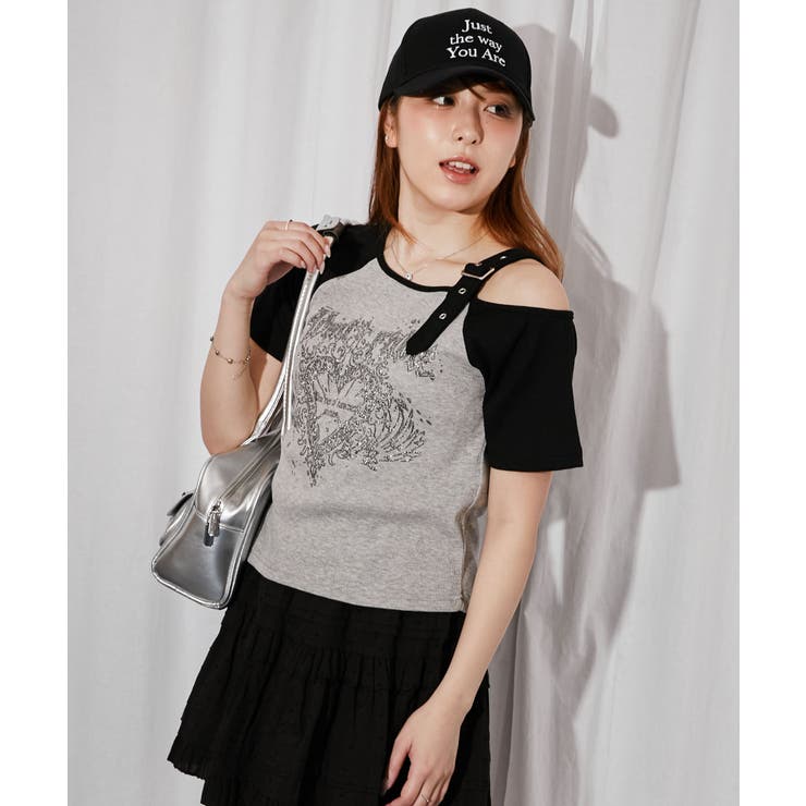 《ワンショルダー×グラフィック》Ｔシャツ／ストリート×Ｙ２Ｋ／春夏秋／全２色 | GORGE  | 詳細画像1 