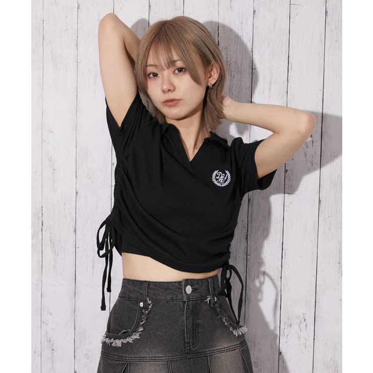 《サイドドロスト×エンブレム刺繍》スキッパーＴシャツ／ストリート／春夏／全２色 | GORGE  | 詳細画像1 