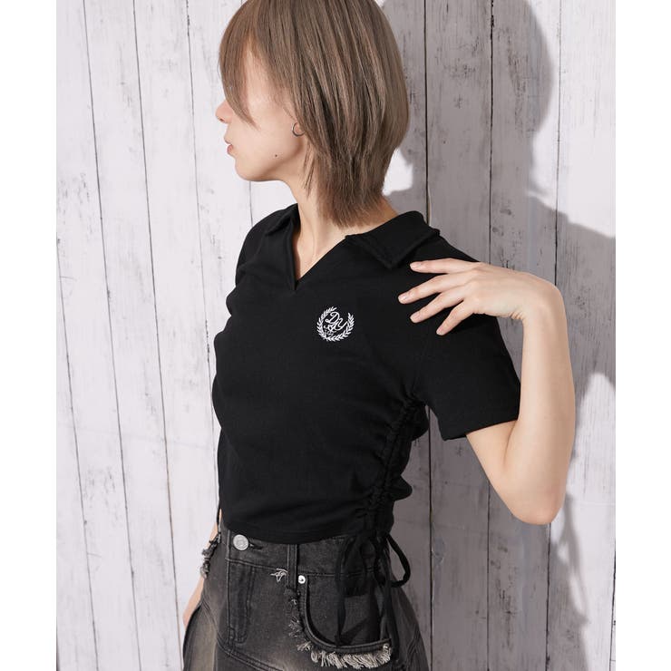 《サイドドロスト×エンブレム刺繍》スキッパーＴシャツ／ストリート／春夏／全２色 | GORGE  | 詳細画像3 