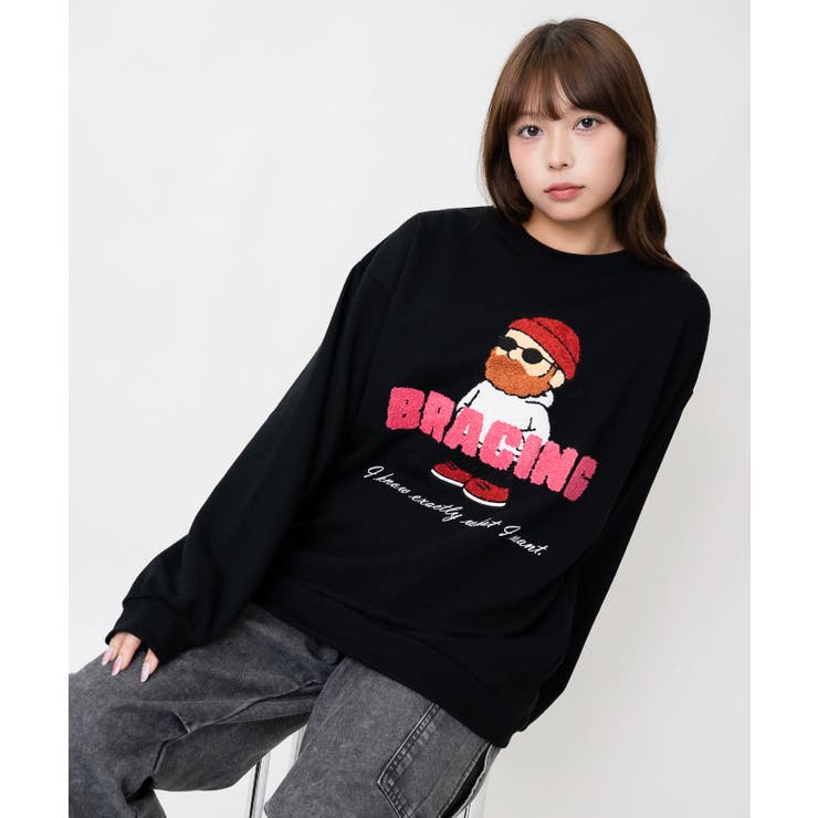 ブラック | ユニークおじさん サガラ刺繍裏毛トレーナー｜全４色 | GORGE 
