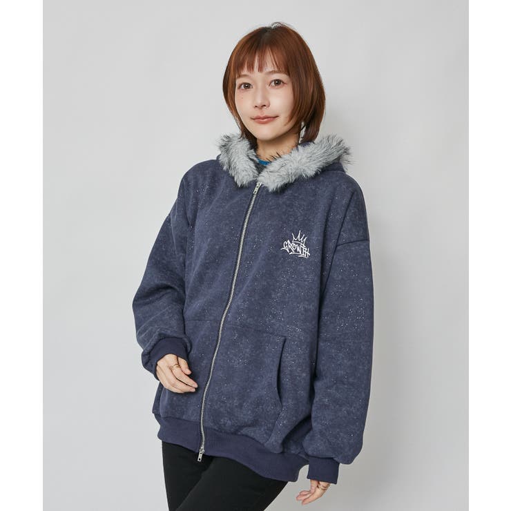 ピグメント風 ファー付きラメ裏起毛ジップパーカー｜全３色 | GORGE  | 詳細画像3 