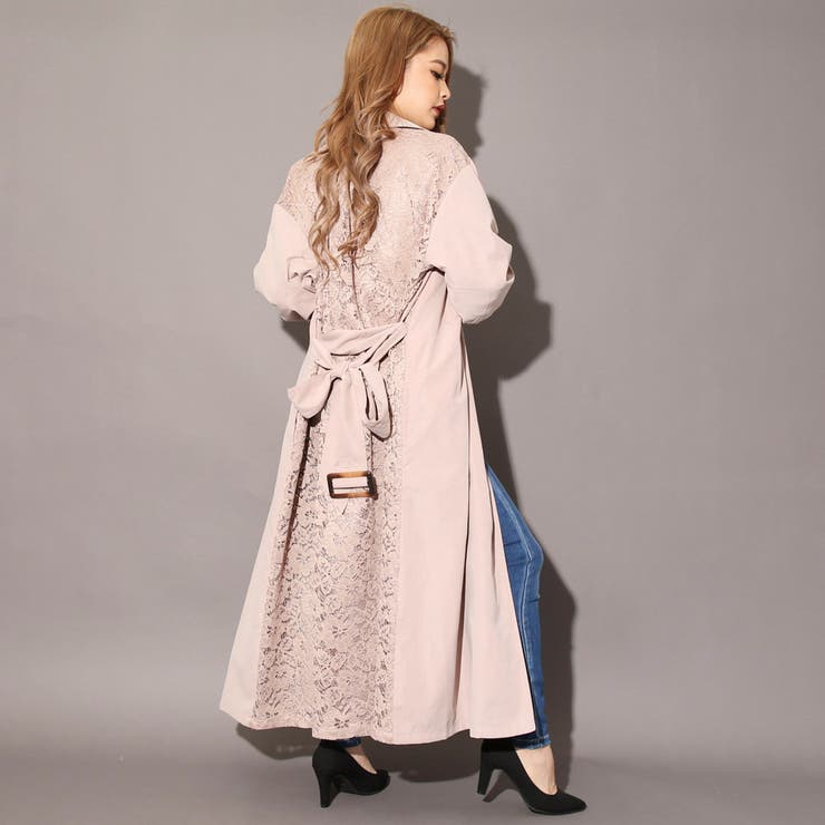 グレースクラス　総レーストレンチコート　36 アイボリー　ベルト付き　エレガント axes femme（アクシーズファム）の「レース襟付トレンチコート