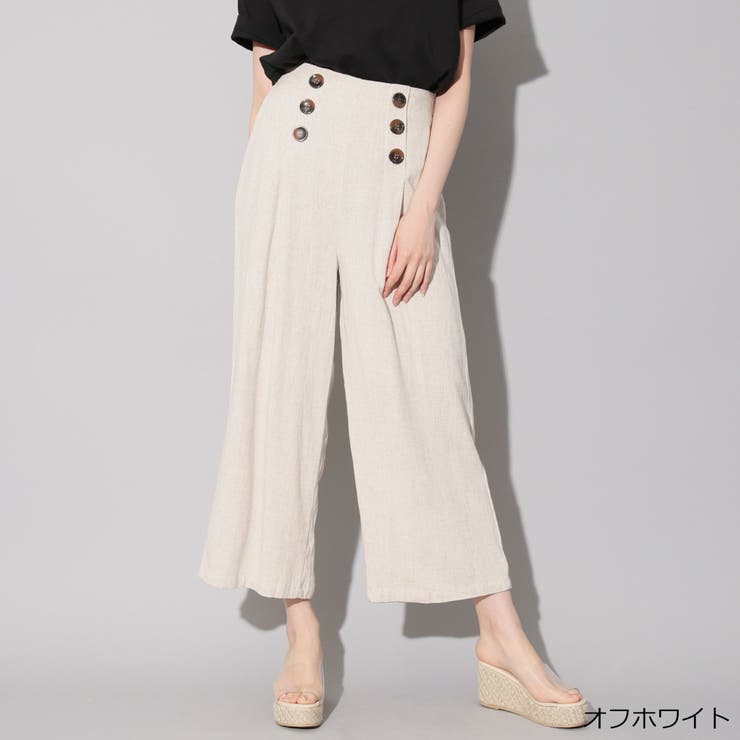【Chakra8】うさとの服 ベージュ ワイドパンツ ボタン ゴムウエスト Cross charm official store | カーゴパンツ パンツ レディース