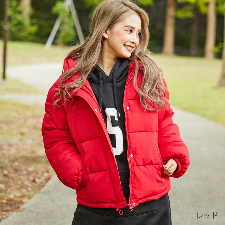 赤いフード付きダウンジャケット フードフェイクダウンジャケット[品番：GORW0004615]｜GORGE （ゴージ