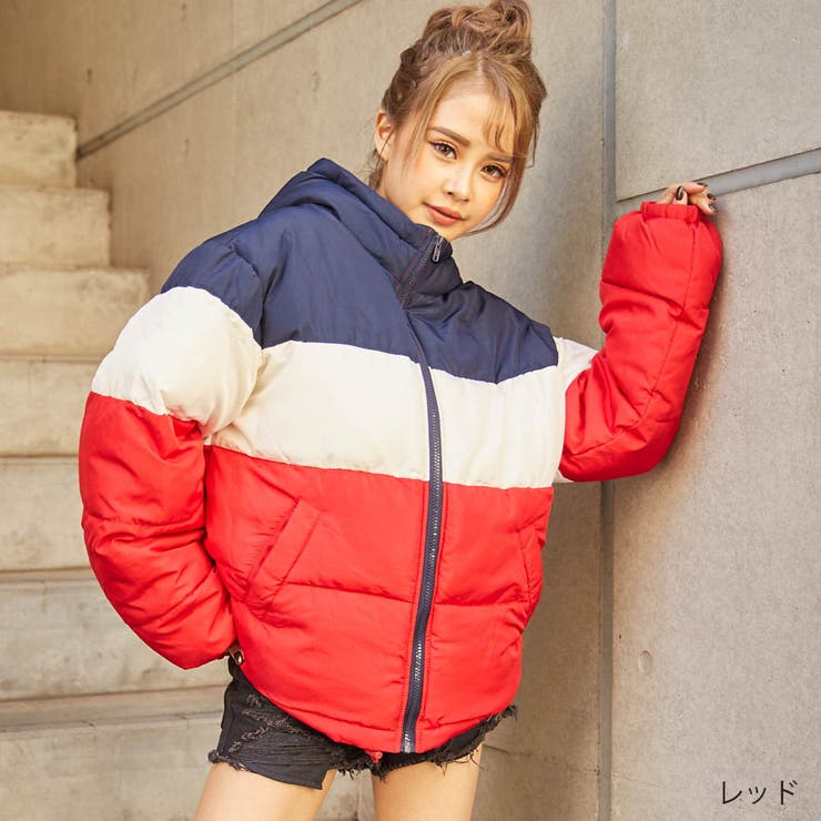 GYDA フード付きレッドダウンジャケット F