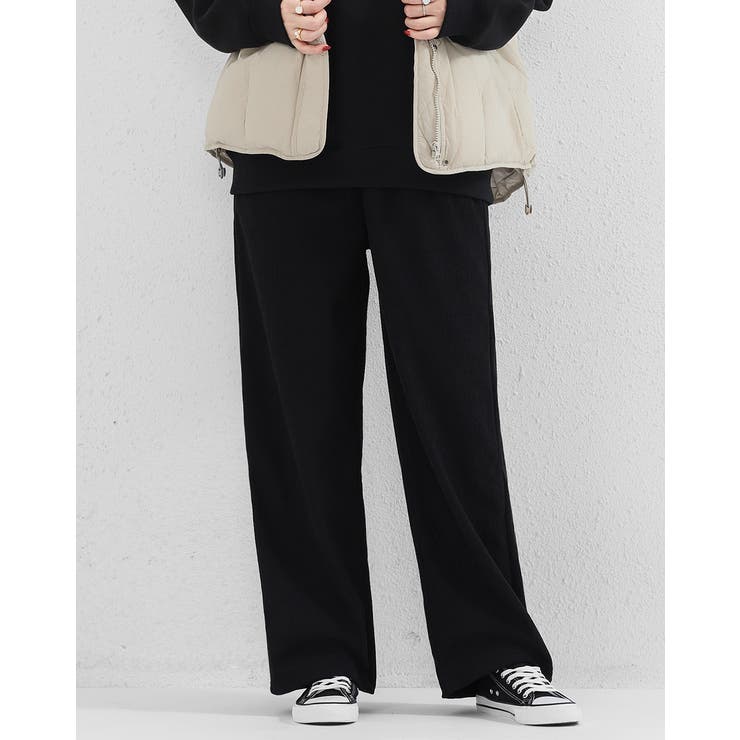ブラック | 裏起毛 ワイドパンツ レディース | Sunarea