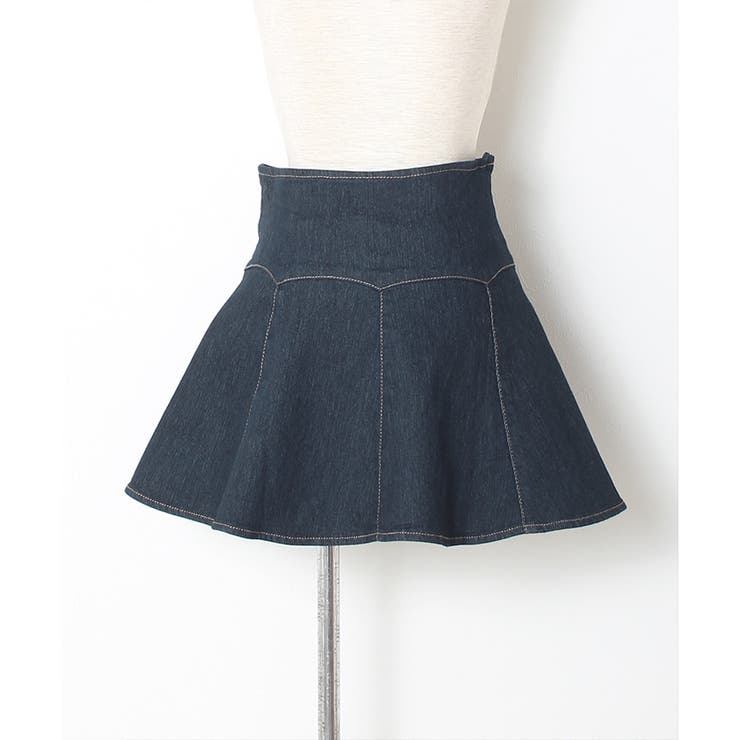 ★AMI PARIS★デニム フレア ミニスカート ブルー コットン フレア ミニスカート ユーズドブルー | AMI PARIS