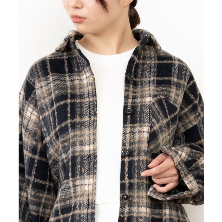 チェック柄オーバーサイズ厚手シャツアウター[品番：PF000004604