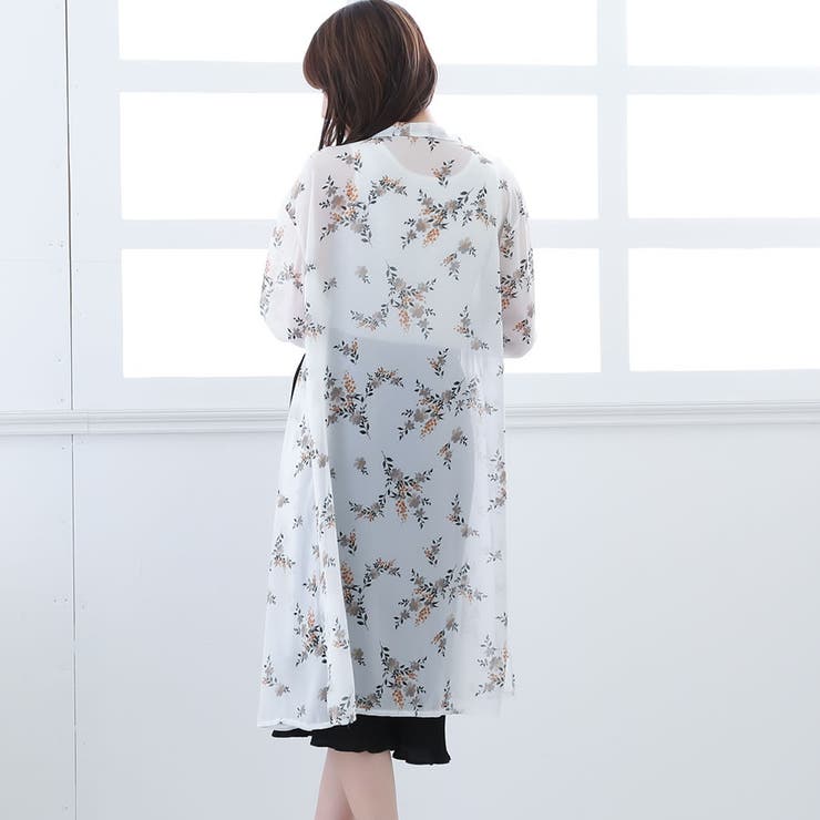 A[七分袖]】エアリー総柄シースルーロングガウン［M/L］[品番