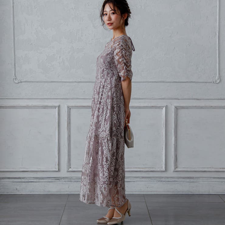 パワーショルダーレースロングドレス 結婚式 二次会 | epicday | 詳細画像7 