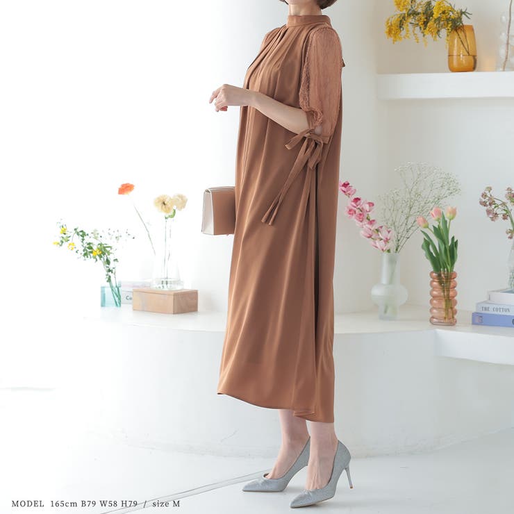 特価品セ タックデザインAラインロングドレス ワンピース[品番 結婚式 スーツ・フォーマル・ドレス