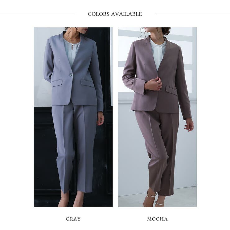 洗えるノーカラージャケットスーツセットアップ 洗濯機OK 仕事