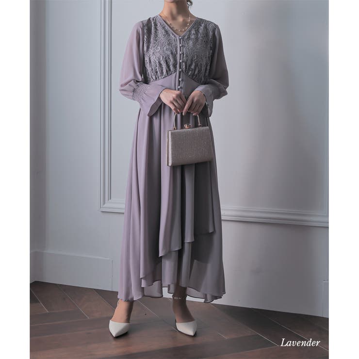 epicday ショルダーリボンシフォンロングドレス　　ピンクベージュ エピック デイ epic day パーティードレス ドレス ショルダー