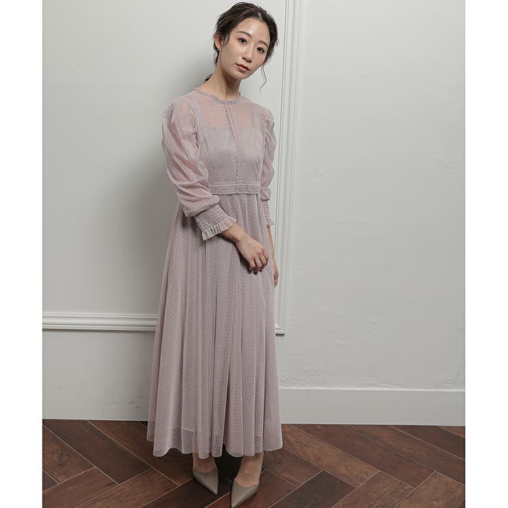 Maggy London ギャザーエンパイアウエストロングスリーブドレス Miyu × GLAMOROUS by Andy COLLECTION 】ワンカラー/ バスト
