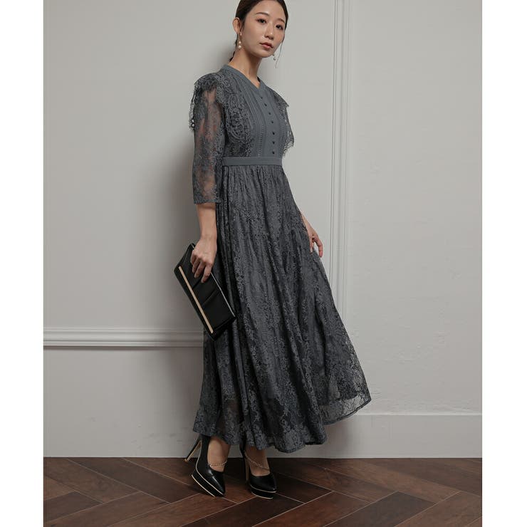 レースコンビネーションロングドレス ドレス 結婚式[品番