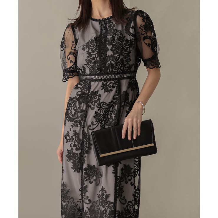 タンクドレス ワンピース ブラックドレス チュール デコルテ見せ ドレスプラス DRESS+ ワンピース ドレス レース チュール フレア