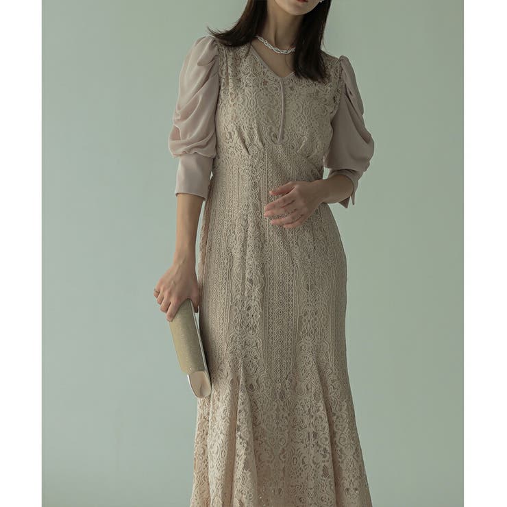 ギャザースリーブレースロングワンピース ドレス 結婚式 | epicday | 詳細画像6 