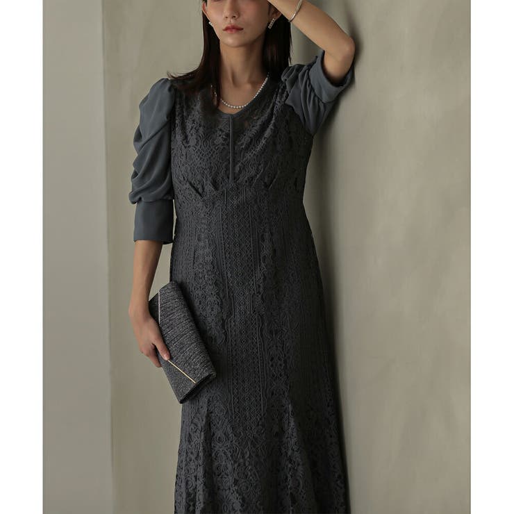 ギャザースリーブレースロングワンピース ドレス 結婚式 | epicday | 詳細画像17 