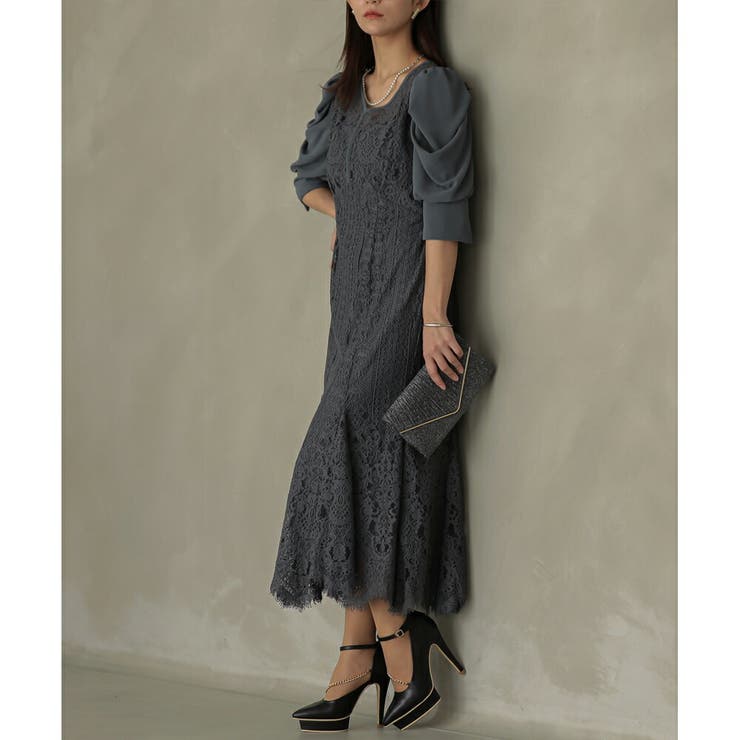 ギャザースリーブレースロングワンピース ドレス 結婚式 | epicday | 詳細画像20 