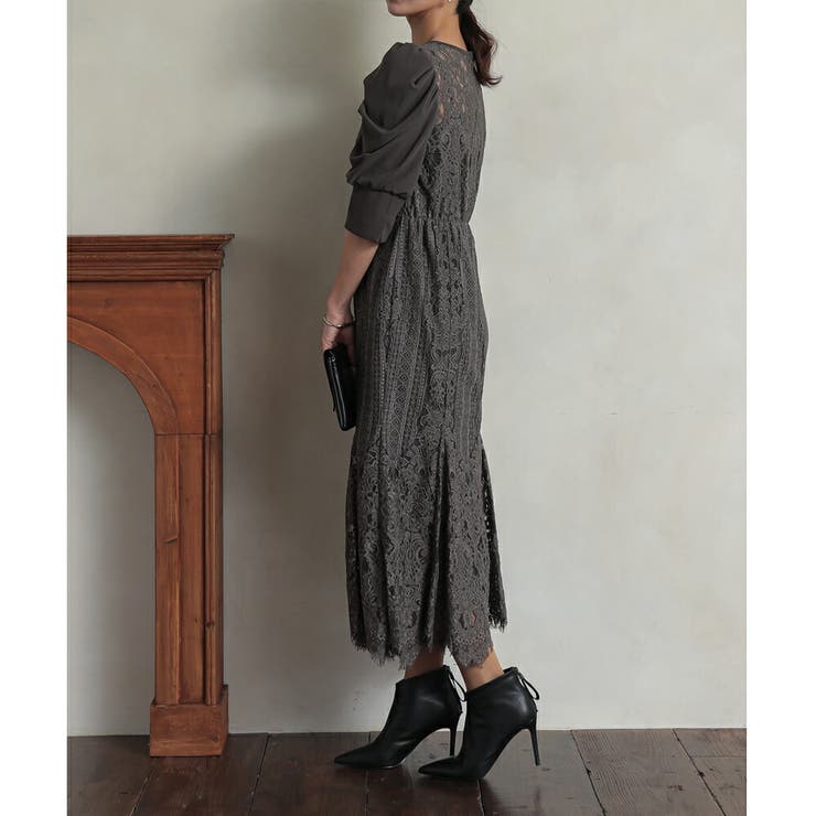 ギャザースリーブレースロングワンピース ドレス 結婚式 | epicday | 詳細画像27 