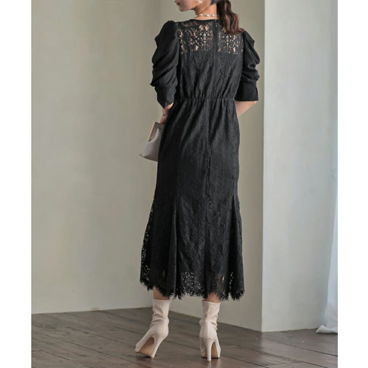 ギャザースリーブレースロングワンピース ドレス 結婚式 | epicday | 詳細画像35 