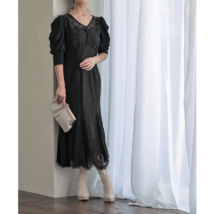 ギャザースリーブレースロングワンピース ドレス 結婚式 | epicday | 詳細画像38 