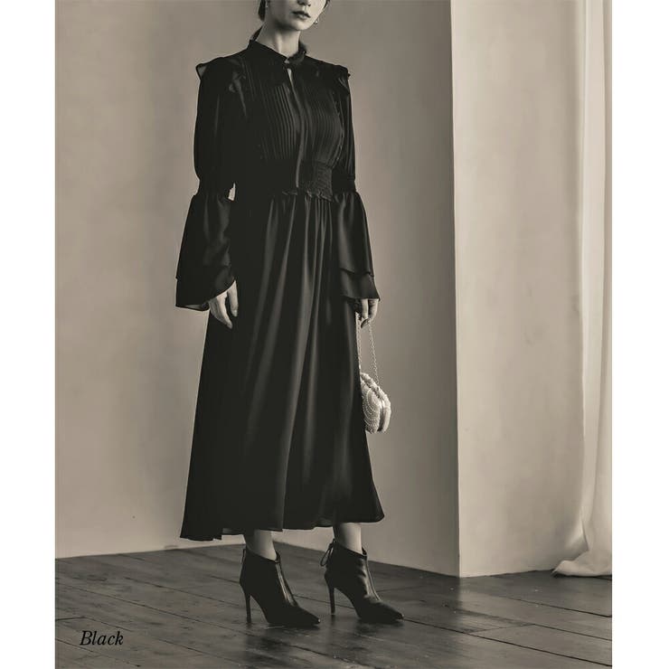 ブラック | プリーツシフォンロングドレス ドレス 結婚式 | epicday