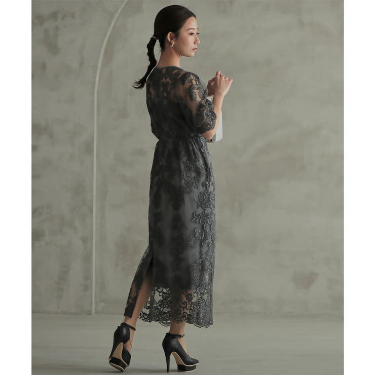 刺繍入りグレーのマキシドレス　3Lサイズ 刺繍入りグレーのマキシドレス 3Lサイズ