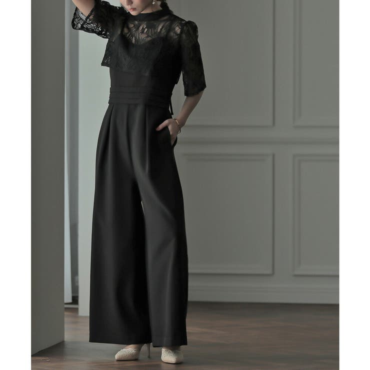 ルルウィルビー リバーレース オールインワン パンツドレス フォーマル 黒 2 ルルウィルビー リバーレース オールインワン パンツドレス