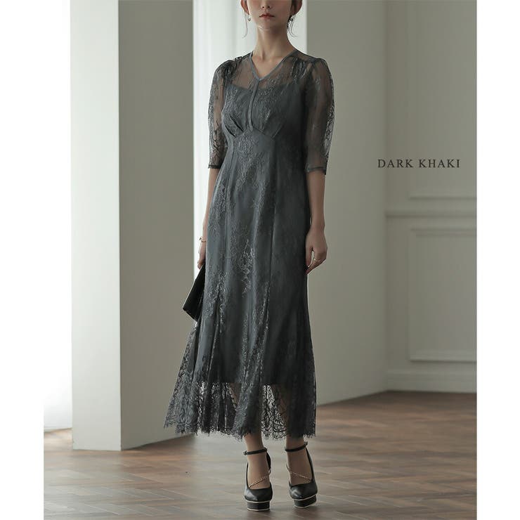 ダークカーキ | レースロングマーメイドドレス ドレス 結婚式 | epicday