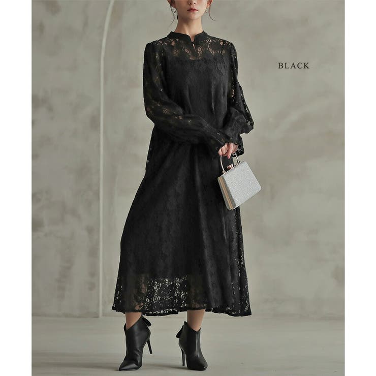 ブラック | ボリュームスリーブレースドレス ドレス 結婚式 | epicday