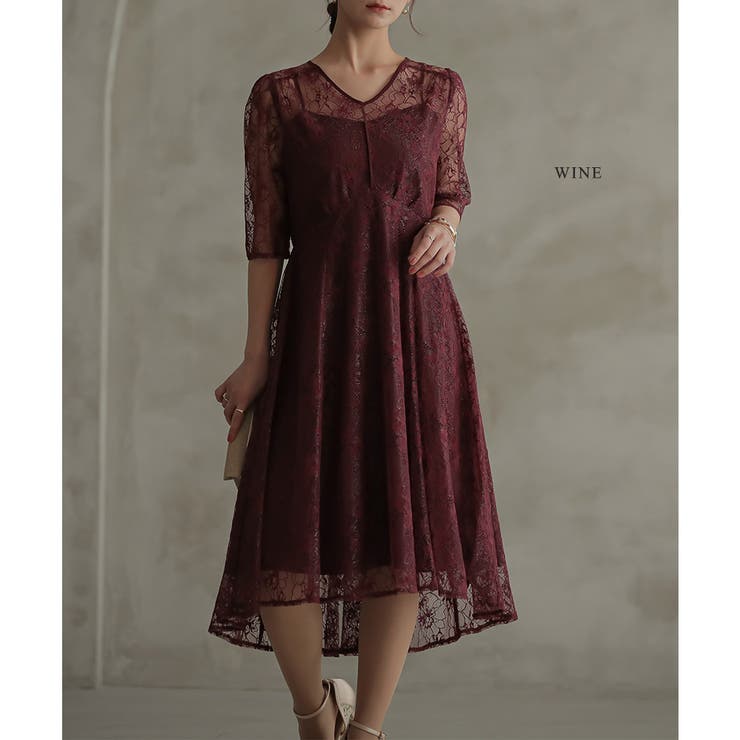 ワイン | ラメレースドレス ドレス 結婚式 | epicday