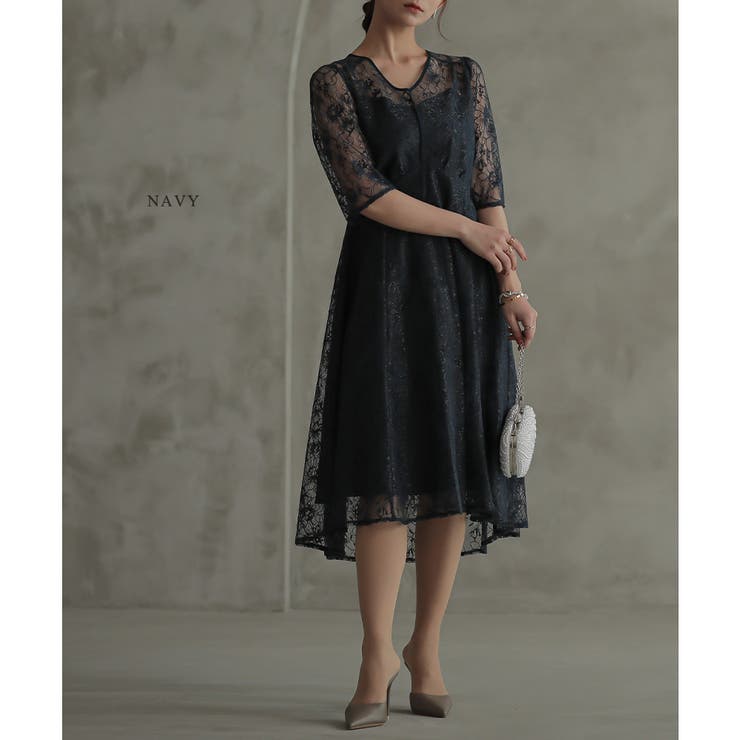 ネイビー | ラメレースドレス ドレス 結婚式 | epicday