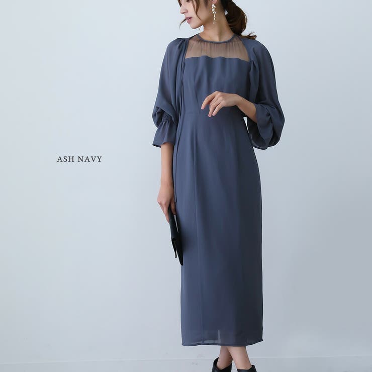 シフォンボレロ＆タイトドレスセットアップ ドレス 結婚式[品番  