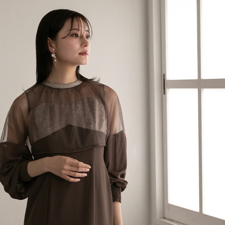 チュールコンビジャガードディティールロングドレス ドレス 結婚式 | epicday | 詳細画像9 