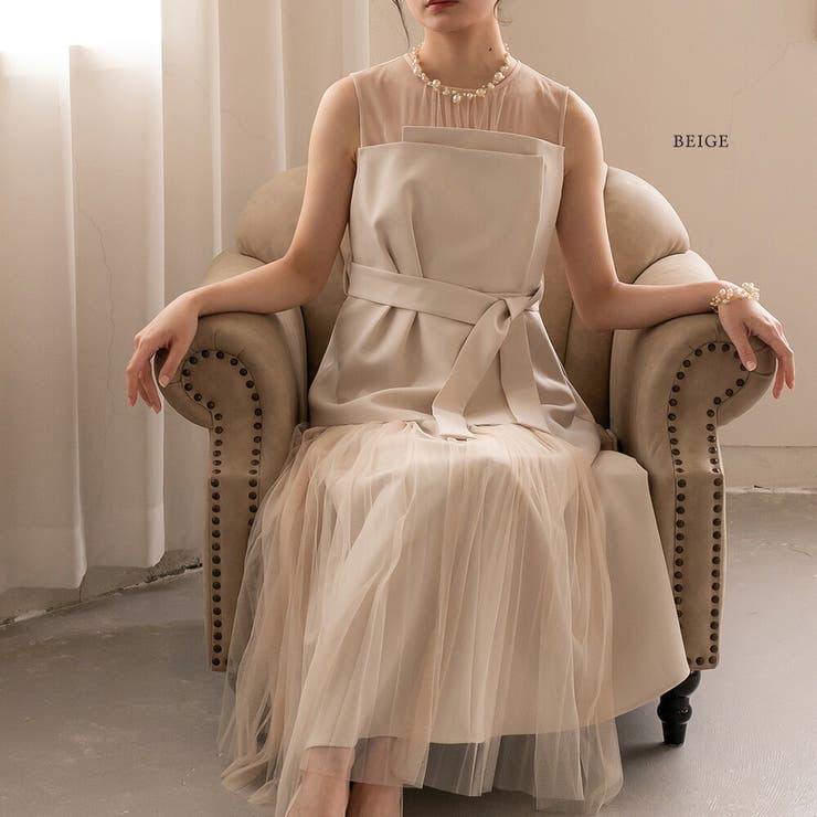 ベージュ | ビスチェドッキングノースリーブドレス ビスチェ風 アシンメトリー | epicday